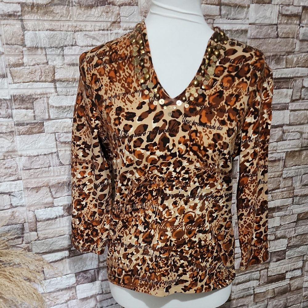 Ruby Rd Leopard Print V-Neck Top - image 1